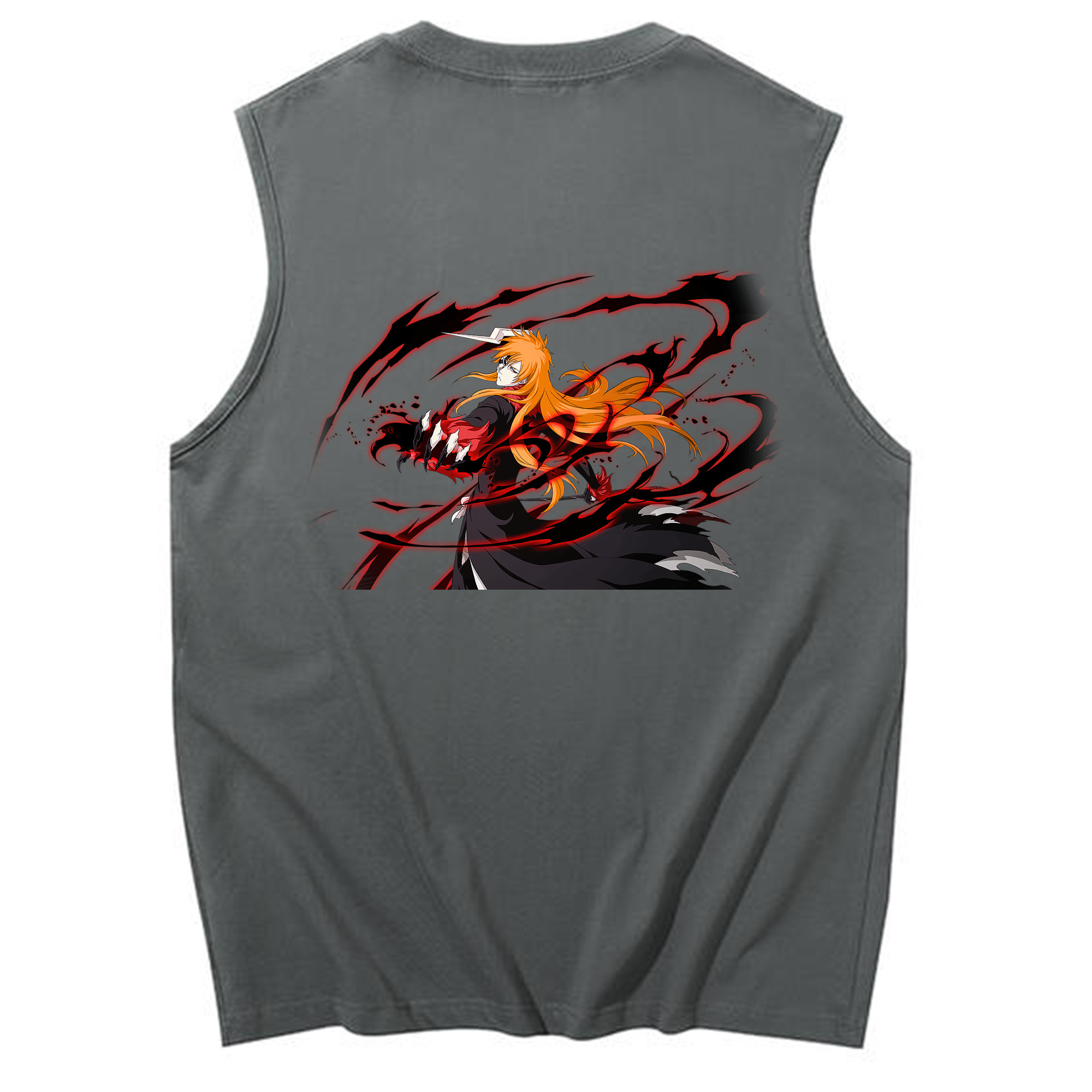 （画像用） ブリーチ 黒崎一護（くろさき いちご）BLEACH Kurosaki Ichigo コットン100％タンクトップ（背面プリント）